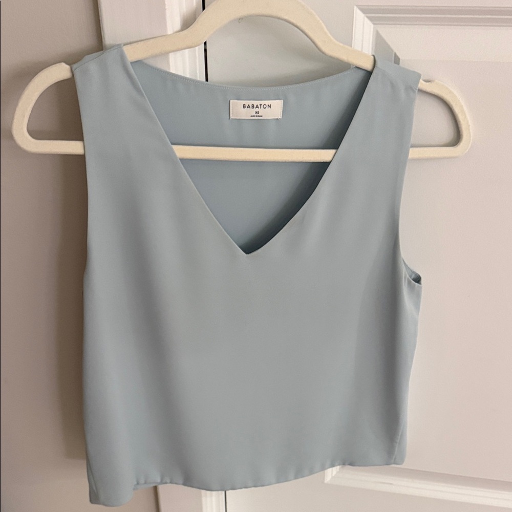 Babaton x Aritzia Sky Blue V-Neck Chiffon Blouse